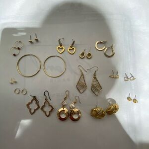 Gold Tone Pierced Earring Bundle, 15 Pairs